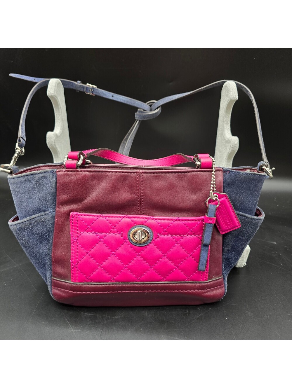 COACH Y2K Colorblock Mixed Media Mini Tote Suede Quilted Leather